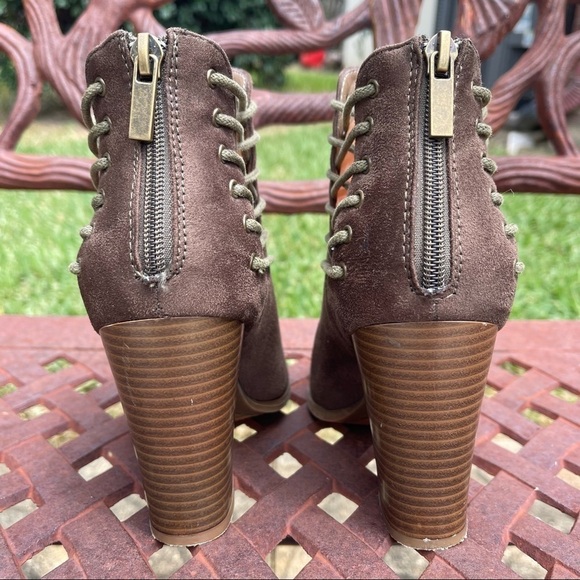 💋BAMBOO Vegan Suede Zip Back Open Toe Ankle Heeled Booties - Picture 7 of 14